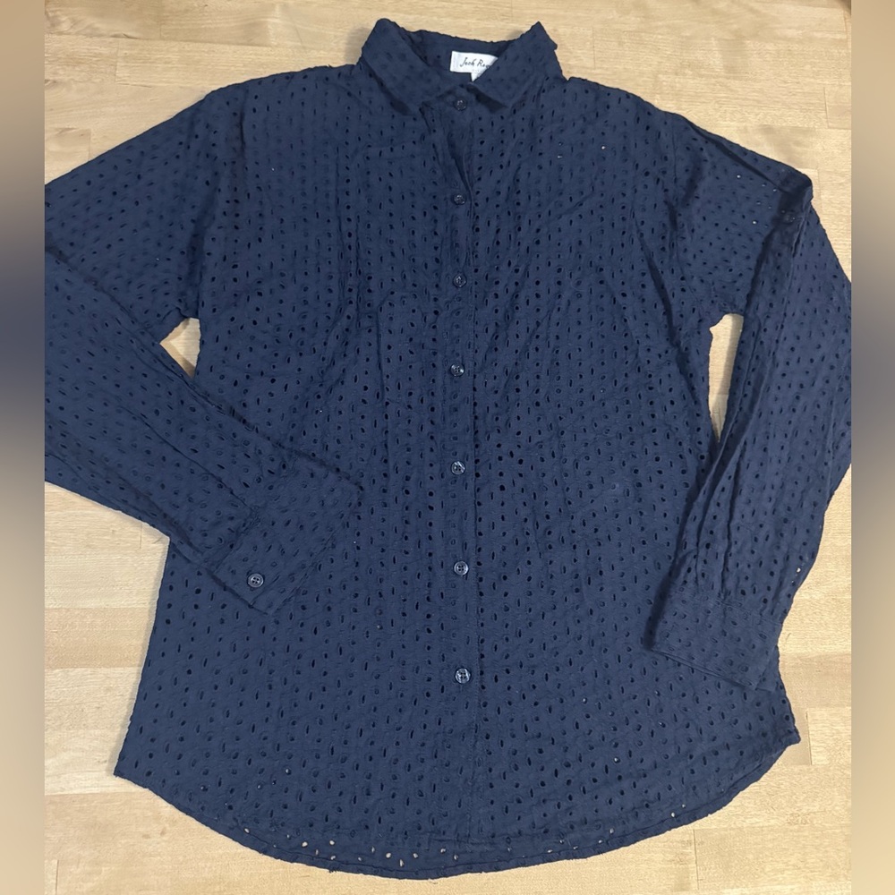 Jack Rogers women’s Navy cotton eyelet Button-Down Shirt